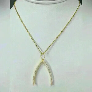14KG & Sterling Silver Pave Wishbone Necklace
